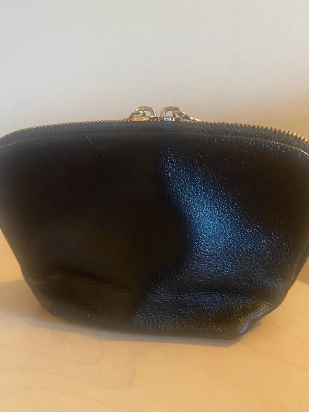 Kusshi Black Leather Everyday Makeup Bag